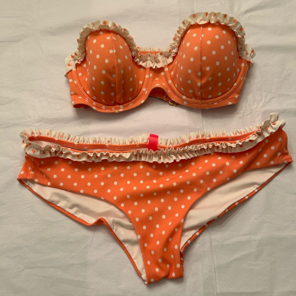 Victoria's Secret Orange Polka Dot Ruffle Bandeau Bra & Bikini Set #225 - Picture 10 of 12